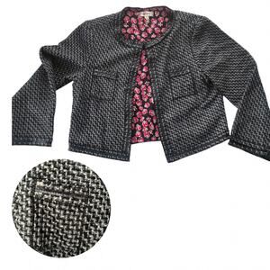 OLSENBOYE 1960s Inspired Tweed Cropped Womens Blazer Sz Medium Gray Open Retro